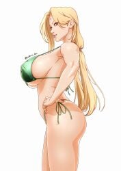 1girls alternate_version_available ass big_breasts bikini bikini_bottom bikini_top blonde_hair bottomwear breasts brown_eyes erect_nipples_under_clothes female female_only forehead_jewel green_bikini hair hand_on_hip huge_breasts lips mature mature_female mature_woman milf nail_polish nails naruto naruto_(series) nipple_bulge red_nail_polish red_nails saburo_des side_view sideboob solo solo_female swimwear thick_lips thighs topwear tsunade white_background