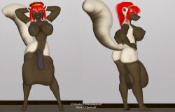 2016 3d_(artwork) anthro areola balls big_balls big_breasts big_penis breasts brown_body brown_fur digital_media_(artwork) female fur genitals gulonine gynomorph hair honiahakawolf huge_balls intersex mammal mustelid musteline navel nipples nude penis red_hair shyra_(deonwolf) solo thick_thighs white_body white_fur wolverine