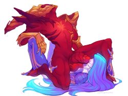 2boys couple dark_star_rhaast gay huge_balls huge_cock kayn kissing_penis league_of_legends long_hair male male_only monster_cock naked odyssey_kayn odyssey_series pkgk rhaast_(league_of_legends) rhaayn riot_games size_difference