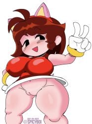 1girls :d amy_rose_(cosplay) auburn_hair big_breasts blush bottomless breasts cosplay dated dress fake_animal_ears female female_only friday_night_funkin girlfriend_(friday_night_funkin) gloves hairband long_hair mob_face navel nipple_bulge open_mouth pussy red_dress smile sonic_(series) sonic_the_hedgehog_(series) spicyboi tagme thick_thighs twitter_username white_background
