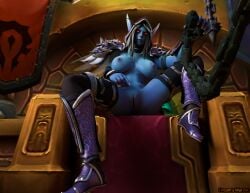 2020 3d big_breasts blizzard_entertainment chains clothed dreamswarart female female_only femdom forsaken horde_banner horde_symbol leash leashed_pov looking_at_viewer pov pussy submissive_pov sylvanas_windrunner undead warcraft world_of_warcraft