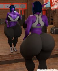 3d 3d_(artwork) abs blue_hair female female_only fitness gym gym_clothes huge_ass huge_breasts hyper hyper_ass hyper_breasts large_ass large_breasts night_elf night_elf_female purple_skin selfie selinemukgrom shirayah solo solo_female warcraft white_eyes