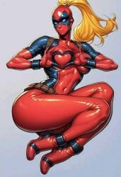 1girls ai_generated antiheroine ass big_ass big_breasts blonde_hair breasts female female_only heart heart_symbol lady_deadpool marvel marvel_comics solo solo_female solo_focus tight_clothing wanda_wilson wide_hips