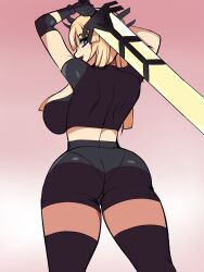 ass blonde_hair breasts hyperrxgue light-skinned_female light_skin looking_back magik_(illyana_rasputin) marvel thighs weapon