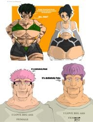 1girls 3boys big_ass big_belly big_breasts big_butt big_nipples big_thighs bikini black_hair color colored dialogue english_text fat_ass femboy green_hair hairy_pussy hakari_kinji huge_ass huge_breasts huge_butt huge_thighs humor itadori_yuuji jujutsu_kaisen kunaboto_(style) melletprout meme pants_down pubic_hair purple_hair scar shorts stockings text thick_thighs thongs venus_body yuta_okkotsu zenin_maki