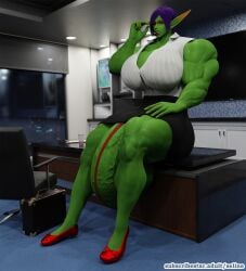 3d blue_eyes dickgirl futa_only futanari glasses green_skin huge_balls huge_breasts huge_cock hyper hyper_balls hyper_penis muscles muscular muscular_futanari office office_lady orc orc_(warcraft) orc_futanari purple_hair secretary seline selinemukgrom shemale solo solo_futa warcraft