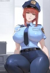1girls ai_generated alternate_costume chainsaw_man hydrolis999 large_breasts makima_(chainsaw_man) nekctie police_hat police_uniform red_hair shiny_clothes thiccwithaq_(ai_style)