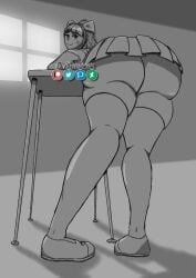 anime anime_style ass ass_cleavage ass_focus bangs bare_ass bending_forward bending_over black_and_white blazer blush blushing_at_viewer bubble_ass bubble_butt butt_crack butt_focus classroom curvy curvy_female curvy_figure dating_sim desk deviantart doki_doki_literature_club fanart fat_ass giantess gts hips leaning leaning_forward leaning_on_object leaning_on_table looking_at_viewer looking_back looking_down looming macro micro monika_(doki_doki_literature_club) monochrome no_panties patreon pixiv point_of_view ponytail pov ribbon school_uniform self_upload short_skirt showing_ass showing_off showing_off_ass sketch smirk smirking smirking_at_viewer stockings thick thick_ass thick_thighs tincinders twitter upskirt video_game view_from_below viewed_from_behind viewed_from_below viewer_pov visual_novel