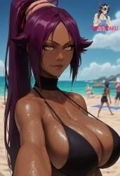 ai_generated beach big_breasts bleach:_the_thousand-year_blood_war dark_skin friki8otaku shihouin_yoruichi yellow_eyes