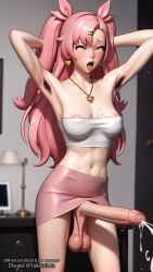 1futa 1futanari 3d ai_generated futanari green_eyes hair_ornament hairy_armpits large_breasts nicole_demara pencil_skirt penis solo testicles tube_top tubetop twintails uncircumcised uncircumcised_penis zenless_zone_zero