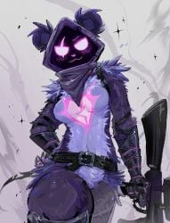 bear_ears breasts clothed confident female female_only fortnite gun illustration painting_(artwork) pink_eyes ponyzilla purple_body purple_fur raven_team_leader raven_team_leader_(fortnite) smirk