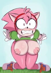 1girls amy_rose amy_rose_(classic) anthro anthro_only areola areolae big_breasts breasts classic_amy_rose clothing fdaripper female female_focus female_only fur furry furry_only hairband heart-shaped_pupils hi_res huge_breasts large_breasts nipples no_humans pink_body pink_fur pink_hair red_hairband sega shoes sonic_(series) sonic_cd sonic_the_hedgehog_(series) tagme