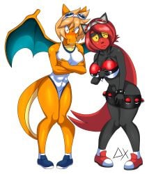 2girls abs alternate_version_available amantepokemon amy_(amantepokemon) amy_(evilkinglich) anthro anthro_only barely_covered_breasts belt beltskirt big_breasts big_hips burkshezron charizard chelsea_(amantepokemon) chelsea_(evilkinglich) covered_crotch covering embarrassed evilkinglich female_abs googles hbmobius huge_breasts huge_hips kasumi_(pokemon) litten long_hair misty_(pokemon_hgss) naked naked_female one_piece_swimsuit orange_hair pokeball_belt pokeballs pokemon pokemon_(species) pokemon_oc red_hair short_hair swimsuit tennis_shoes tight_bikini tight_swimsuit two_piece_swimsuit