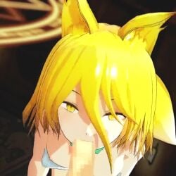 1boy 1girls 3d animal_ears animated blonde_hair bra breasts censored fellatio kudamaki_tsukasa looking_at_viewer mofumoko5 nipples oral penis short_hair tagme touhou video yellow_eyes