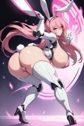 ai_generated gigantic_ass gigantic_breasts pale-skinned_female pale_skin pink pink_eyes pink_hair robot robot_girl