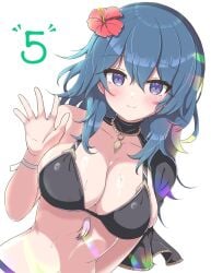 alternate_costume asage_(asgsn) bikini black_bikini black_swimsuit blue_eyes breasts byleth_(female)_(summer)_(fire_emblem) byleth_(fire_emblem) byleth_(fire_emblem)_(female) female female_only fire_emblem fire_emblem:_three_houses fire_emblem_heroes nintendo official_alternate_costume solo swimsuit teal_hair