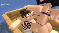 abs anonymous_male beauty_mark belly_button belly_button_piercing black_hair boat erect_nipples eyebrow_slits fishnets goth lipstick makeup minecraft nipple_piercing olivia_(olivialewdz) olivialewdz piercing poking_nipples pov purple_bikini purple_hair purple_makeup riding shoes socks tattoo