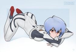 1girls breasts_pressed_against_floor female female_only fenixman12 full_body looking_at_viewer neon_genesis_evangelion plugsuit rei_ayanami solo solo_female tagme