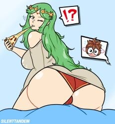 age_difference ass ass_awe big_ass big_eyes dat_ass kid_icarus kid_icarus_uprising larger_female milf neuron_activation_(meme) nintendo older_female palutena panties pit pit_(kid_icarus) pizza silenttandem size_difference smaller_male tagme underwear younger_male