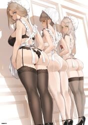 3girls apron ass ass_cleavage ass_comparison ass_focus big_ass big_breasts big_butt black_bra black_legwear black_panties black_stockings blue_eyes blush bra breasts butt_crack caked_up cheesecake dat_ass eye_contact female female_only garter_belt garter_straps glasses heels high_heels lace-trimmed_bra lace-trimmed_panties lace-trimmed_thighhighs large_ass large_breasts legwear lineup lingerie long_hair looking_at_viewer looking_back maid maid_headdress maid_uniform medium_breasts multiple_girls original panties pantyhose red_bra red_panties small_breasts standing stockings thick_ass thick_thighs thighhighs thighs throtem tight_clothing underwear white_legwear white_panties white_pantyhose