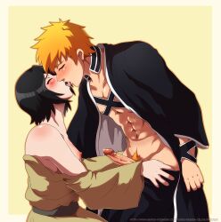 1boy 1boy1girl 1girls bare_shoulders black_hair bleach blush breasts_out duo duo_focus erect_penis erection female hakama height_difference ichigo_kurosaki imminent_sex kimono kissing kuchiki_rukia larger_male light-skinned_female light-skinned_male light_skin long_hair male male/female male_pubic_hair male_with_female open_clothes orange_hair orange_pubic_hair penis_out perky_breasts petite precum pubic_hair queen-zelda short_hair sideboob size_difference smaller_female taller_male undressing undressing_another undressing_partner yukata