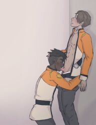 2boys blowjob blush dark-skinned_male dark_skin dreadlocks erection fellatio gay heidibiersack interracial james_griffin male_only partially_clothed penis ryan_kinkade sweat undercut undercut_dreads voltron voltron:_legendary_defender yaoi