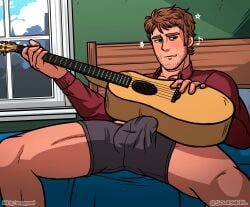 bulge facial_hair gay guitar looking_at_viewer male_only scott_pilgrim semi-erect solo solo_male soupyeel stephen_stills underwear_bulge