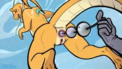 2022 anal anal_beads anal_beads_in_ass anal_sex antennae_(anatomy) anthro biped blush claws clothing digital_media_(artwork) digitigrade dragonite duo female finger_claws flying genitals gloves handwear hi_res melthecannibal membrane_(anatomy) membranous_wings nintendo orange_body outside penetration pokémon_(species) pokemon pokemon_(species) pussy sex_toy sex_toy_in_ass sex_toy_insertion shaking sky solo_focus tan_body video_games wings