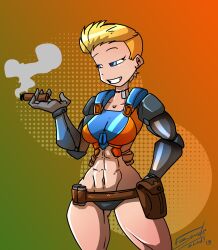 1girls 2015 abs blonde_female blonde_hair blue_eyes breasts call_of_duty call_of_duty_black_ops_3 call_of_duty_black_ops_4 choker cigar color dahs dog_tags erin_baker female female_only gunshad sketch smoking solo