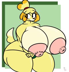 1girls animal_crossing anthro areola areolae ass big_areola big_ass big_breasts big_butt big_nipples black_eyes blush blush_lines breasts breasts_bigger_than_head butt dark_green_panties female female_only furry furry_only green_panties hips huge_breasts hyper_ass hyper_breasts hyper_butt isabelle_(animal_crossing) kingretrokirby looking_off_screen looking_to_the_side massive_ass massive_butt nintendo nipples no_humans panties pink_areola pink_nipples simple_background solo solo_female solo_focus thick_thighs thighs_bigger_than_head topless topless_female video_games wide_hips yellow_body yellow_fur