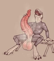 alien anthro balls claws genitals halo_(series) hi_res kig-yar latex male male_only masturbation microsoft penis reptile scalie scruffythedeer solo unusual_anatomy unusual_genitalia unusual_penis video_games xbox_game_studios