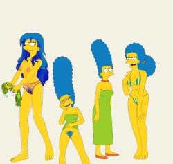 1girls bikini breasts drockdraw female female_only hair_down long_hair marge_simpson panties pubic_hair pussy see-through_clothing see-through_panties solo swimsuit the_simpsons white_background