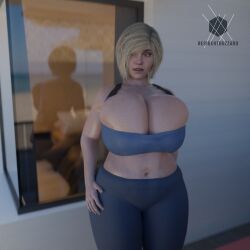 1girls 3d bbw big_breasts blonde_hair dc dc_comics female female_only huge_breasts injustice_2 kara_zor-el karen_starr large_breasts power_girl residentbuzzard solo thick thick_thighs workout workout_clothing yoga yoga_pants