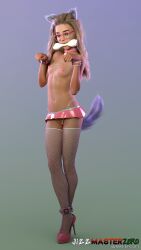 1girls 3d artist_name blonde_hair bone buttplug_tail covered_nipples fake_animal_ears fake_tail femsub fishnet_legwear g-string glasses high_heels jizzmasterzero long_hair looking_at_viewer microskirt panties petite petplay pink_footwear simple_background skirt small_breasts solo standing teenager