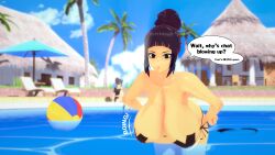 3d bikini command_grab dialogue empressaria large_breasts original_character streaming wardrobe_malfunction