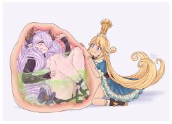 blonde_hair bow clothing crown dress hair_ornament horns internal m0re4117 mary_janes purple_hair shoes socks stomach_acid stomach_bulge tagme vore x-ray