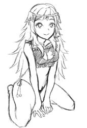 1girls asymmetrical_bangs bangs bare_legs black_panties breasts cat_lingerie circlet cleavage cleavage_cutout closed_mouth clothing_cutout damagefloor female female female_only fire_emblem fire_emblem_fates full_body kneeling long_hair medium_breasts meme_attire nintendo ophelia_(fire_emblem) panties sketch smile solo underwear