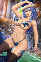 blue_eyes blue_hair bra fairy_tail juvia_lockser large_breasts lingerie looking_at_viewer neoartcore nude nudtawut_thongmai panties spread_legs tattoo thick_thighs thighhighs uncensored