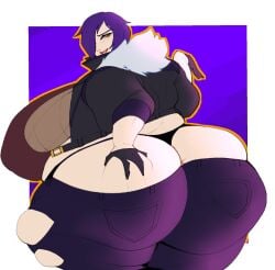 1girls 2021 ass bbw breasts chubby chubby_female fat fat_female female female_focus gloves hand_on_ass hips huge_ass huge_breasts lady_m_(strongmoist) looking_at_viewer looking_back original original_character overweight overweight_female plump purple_hair short_hair sideboob solo solo_female solo_focus strongmoist thick_thighs thighs thong weight_gain wide_hips yellow_eyes