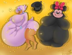 2022 accessory afraart after_vore anatid anseriform anthro avian belly big_belly big_breasts bird breasts cane clothing coin daisy_duck death disney duck duo female gold_(metal) gold_coin gold_pile hair_accessory hair_bow hair_ribbon hairbow half-closed_eyes hand_on_head hand_on_stomach hands_behind_head hat headgear headgear_only headwear headwear_only jewelry licking licking_lips looking_at_belly looking_at_viewer lying mammal minnie_mouse money money_bath mostly_nude mouse murid murine narrowed_eyes navel necklace necklace_only non-canonical_size nude obese obese_anthro obese_female on_back on_side outie_navel overweight overweight_anthro overweight_female ribbons rodent smile soft_feathers soft_vore tongue tongue_out top_hat vore what wristband