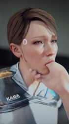 1boy 1girls 3d 3d_(artwork) 9:16 android android_girl artificial_intelligence blender blender_(software) blue_eyes brown_hair brunette closed_eyes clothed_female clothing detroit:_become_human dominant_male finger_in_mouth finger_sucking holding_chin kara_(detroit:_become_human) leeterr looking_at_another looking_at_partner looking_pleasured male naughty_face pleasure_face squint submissive submissive_female sucking sucking_finger sucking_thumb thumb_in_mouth thumb_sucking