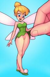 1girls big_breasts bottomless disney disney_fairies fairy innie_pussy loodncrood micro no_panties peter_pan_(disney) pussy size_difference tight_clothing tinker_bell unseen_male_face wings yellow_hair