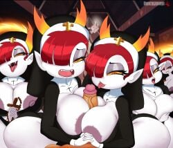 big_breasts breast_play breasts collaborative collaborative_sex collaborative_titfuck cross disney female genitals group group_sex hair hair_over_eye hekapoo hi_res horn horned_humanoid humanoid light-skinned_male light_skin not_furry nun one_eye_obstructed paizuri partial_male penis red_hair sex simple_background star_vs_the_forces_of_evil threesome titjob tongue tongue_out underground_(artist) white_background