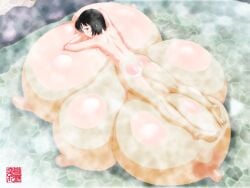 breast_rest breasts female gigantic_breasts immobile large_breasts laying_on_breasts machino_henmaru multi_breast self_lying tagme