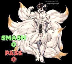 animal_genitalia animal_penis anthro equine_penis eyewear genitals glasses headphones male markiplier muscular muscular_anthro muscular_male ninetales nintendo nipples penis pokémon_(species) pokemon pokemon_legends:_arceus solo tekitourabbit_(artist) video_games