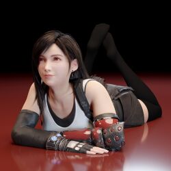 1girls 3d clothed clothed_female clothes clothing female female_only final_fantasy final_fantasy_vii final_fantasy_vii_remake fully_clothed laying_on_stomach neverseenme solo the_pose tifa_lockhart