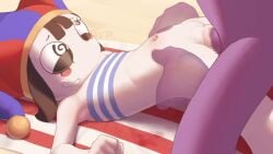 animated beach belly belly_bulge belly_button blush bottomless bra duo enjoying female female_focus female_penetrated flat_chest floating_hands glitch_productions gooseworx half-closed_eyes half-dressed hat hi_res holding humanoid jax_(the_amazing_digital_circus) jester jester_hat lifted_by_another lifting_person light-skinned_female light_skin lying male male/female male_penetrating male_penetrating_female naked naked_female on_back outdoors outside peachyp penetration penis penis_in_pussy petite petite_body petite_female plap_(sound) pleasure_face pomni pomni_(beach_outfit) pomni_(the_amazing_digital_circus) purple_body rolling_eyes sex short_hair shorter_than_30_seconds skinny slim slim_waist smaller_female smaller_penetrated smile smiling sound stomach_bulge straight straight_sex submissive submissive_female sun tagme the_amazing_digital_circus vagina vaginal vaginal_juices vaginal_penetration vaginal_sex video white_body white_skin white_skinned_female
