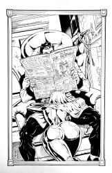 1boy 1girls ass batman batman_(series) big_ass bruce_wayne bubble_butt catwoman dc_comics female huge_ass implied_fellatio implied_oral jason_johnson male traditional_media_(artwork)