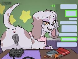 2025 2d_animation 4:3 after_masturbation animal_genitalia animal_vulva animated anus ass black_nose bodily_fluids brown_body brown_ears brown_fur brown_tail canid canine canine_genitalia canine_vulva canis chat chips_(food) clothing controller currency_symbol dalmatian desk digital_media_(artwork) dollar_sign domestic_dog doritos eyelashes fangs female female_feral feral floppy_ears food frito-lay fur furniture game_controller genital_fluids genitals grey_vulva half-closed_eyes hi_res koboldklaws livestream long_ears looking_at_viewer looking_back looking_back_at_viewer loop mammal markings multicolored_body multicolored_ears multicolored_fur naiara_(waketab) narrowed_eyes nude open_mouth orange_eyes pink_anus pink_inner_ear pink_scarf pink_tongue pixel_(artwork) pixel_animation pixel_art presenting presenting_hindquarters pupils purple_wristband scarf shaking_butt smile snout solo spots spotted_body spotted_fur symbol table tail teeth tongue toony two_tone_body two_tone_ears two_tone_fur two_tone_tail vaginal_fluid_string vaginal_fluids vaginal_fluids_on_vulva vulva whisker_spots white_body white_ears white_fur white_tail