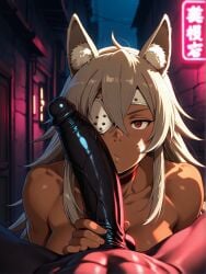 abs ai_generated animal_ear animal_ear_fluff animal_print bbc, black_dick, body breasts car cat_ears dark-skinned_female dark_skin day dick, eye_patch female ghislaine_dedoldia grey_hair, long_hair mushoku_tensei mushoku_tensei:_isekai_ittara_honki_dasu outdoor pirate_cat scar sexy upper